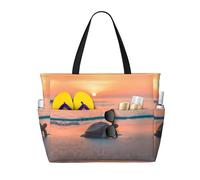 BLWSLC sea turtle sunset Printed beach tote bag lightweight foldable pool bag suitable for packing travel and gym use