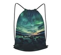 BLWSLC Sea under the Aurora Borealis Printed Travel Drawstring Backpack Gym Drawstring Bag Portable Suitable For Short Trips, Black, S