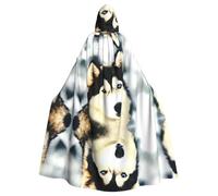 BLWSLC Siberian Husky Printed Halloween Cape Masquerade Hooded Cape Carnival Party Costume (Length 147cm/Hood Height 38cm)