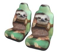 BLWSLC sloth 2-piece front seat cover set, printed car seat protectors, suitable for cars, SUVs, trucks, and vans