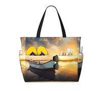 BLWSLC Small Boat on The Water Patterned travel bag, large capacity shoulder bag, suitable for vacations, travel, and gym use.