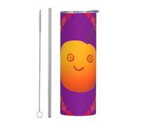 BLWSLC Smiley Orange 20-ounce stainless steel travel mug with a straight straw perfect for travel and fitness