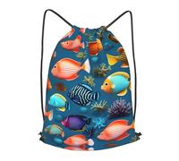 BLWSLC Submarine reef fish Printed Sports Drawstring Backpack Fitness Travel Backpack Suitable For Gym And Travel, Black, S