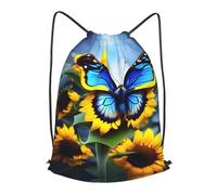 BLWSLC Sunflower Blue Butterfly Printed Travel Drawstring Backpack Gym Drawstring Bag Portable Suitable For Short Trips