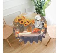 BLWSLC Sunflowers Under The windowsill 60-inch Round Decorative Long Tablecloth Printed for Kitchens and Dining Rooms