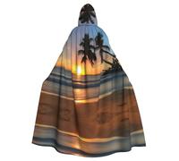 BLWSLC Sunset beach Printed hooded cape, long decorative cloak, suitable for cosplay, stage performances, or holiday parties.