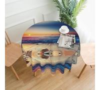 BLWSLC Sunset View on The Beach Shore Patterned Round Tablecloth - 60 Inch - Perfect for family gatherings, restaurants, holidays and celebrations