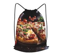BLWSLC Tantalizing Sausage Pizza Printed Sports Drawstring Backpack Fitness Travel Backpack Suitable For Gym And Travel, Black, S