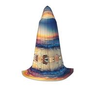 BLWSLC Teen Hooded Cape Sunset View on The Beach Shore Printed Stage Performance Cape 3 Sizes M Perfect for Holiday Parties and Stage Performances