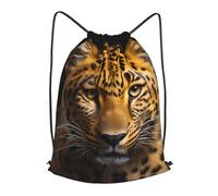 BLWSLC The deep-eyed leopard Printed Travel Drawstring Backpack Gym Drawstring Bag Portable Suitable For Short Trips, Black, S