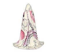 BLWSLC The Eiffel Tower and a Bicycle patterned teen S hooded cape for cosplay, fancy dress and holiday party wear