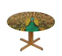 BLWSLC The peacock opens its screen Patterned M round decorative tablecloth, suitable for dining rooms and banquets.