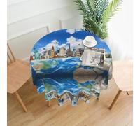 BLWSLC The World Famous Buildings Patterned Round Tablecloth - 60 Inch - Perfect for family gatherings, restaurants, holidays and celebrations