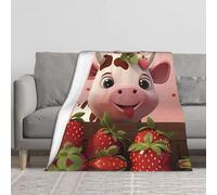 BLWSLC Thickened Flannel Blanket Cows and Strawberries Printed Blanket Suitable for Rooms Home décor Travel and Camping 60x50 inches