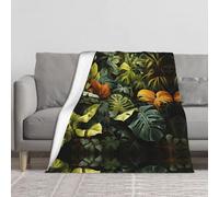 BLWSLC Thickened Flannel Blanket Tropical Rainforest Palm Leaves Printed Blanket Suitable for Rooms Home décor Travel and Camping 60x50 inches