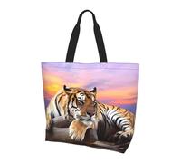BLWSLC Tiger Lying on Wood Patterned shoulder bag, reusable organizer, suitable for travel, gym, and yoga.