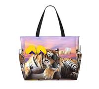 BLWSLC Tiger Lying on Wood Patterned travel bag, large capacity shoulder bag, suitable for vacations, travel, and gym use.