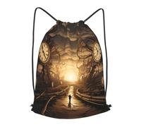 BLWSLC time clock Printed Sports Drawstring Backpack Fitness Travel Backpack Suitable For Gym And Travel, Black, M