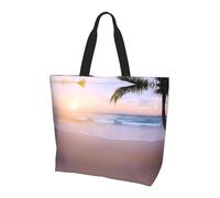 BLWSLC Tropical Beach Sunset pattern tote shoulder bag, travel duffel bag for daily shopping, beach and fitness