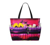 BLWSLC Tropical Palm Tree Printed beach tote bag lightweight foldable pool bag suitable for packing travel and gym use