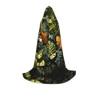 BLWSLC Tropical Rainforest Palm Leaves Printed Hooded Cape For Teenagers Suitable For Parties And Stage Performances Large