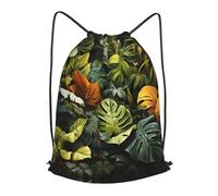 BLWSLC Tropical Rainforest Palm Leaves Printed Sports Drawstring Backpack Fitness Travel Backpack Suitable For Gym And Travel, Black, S