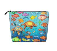 BLWSLC Turtle and Fish Printed single layer cosmetic bag, storage bag, suitable for daily storage, a must-have for business trips.