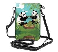 BLWSLC Two cute big pandas Crossbody phone bag with flip cover and card slot, perfect for travel, everyday use, and outdoor use.