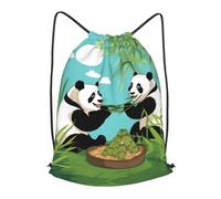 BLWSLC Two cute big pandas Printed Travel Drawstring Backpack Gym Drawstring Bag Portable Suitable For Short Trips, Black, S
