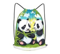 BLWSLC Two happy pandas Printed Sports Drawstring Backpack Fitness Travel Backpack Suitable For Gym And Travel, Black, M