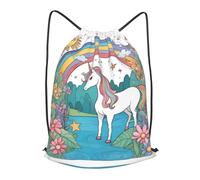 BLWSLC Unicorns by the river Printed Travel Drawstring Backpack Gym Drawstring Bag Portable Suitable For Short Trips, Black, S