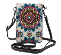 BLWSLC Unique Leaf Flower Meditation Tribal Printed phone wallet and shoulder bag, stylish, perfect for shopping, travel, camping, and everyday use.
