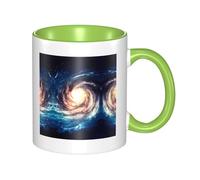 BLWSLC Universe Milky Way Galaxy Patterned Green Ceramic Mug, Suitable for cafes and Offices.