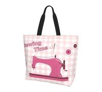 BLWSLC Vintage pink sewing machine Printed Large Capacity Travel Handbag Women's Everyday Outing Shoulder Tote Bag Suitable for Travel and Gym