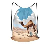 BLWSLC Walking camel Printed Travel Drawstring Backpack Gym Drawstring Bag Portable Suitable For Short Trips, Black, S