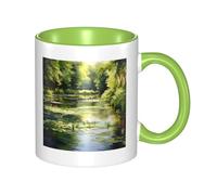 BLWSLC Water Lilies in the Pond Printed ceramic Green mug with curved handle, suitable for office and everyday drinking.