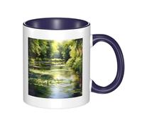 BLWSLC Water Lilies in the Pond Printed ceramic Navy Blue mug with curved handle, suitable for office and everyday drinking.