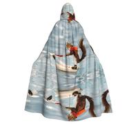 BLWSLC Water Skiing fox Squirrel Printed Party Hooded Cape Adult Holiday Hooded Cape Suitable For Performances And Parties