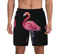 BLWSLC Watercolor Flamingos Printed Men's Swim Trunks Double-Layer Beach Shorts Suitable for The Beach and Gym 2XL Black