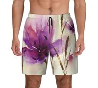 BLWSLC Watercolor Flower Printed Men's Swim Trunks Double-Layer Beach Shorts Suitable for The Beach and Gym 2XL Black