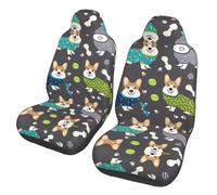 BLWSLC Wearing Clothes Corgi Dogs 2-piece front seat cover set, printed car seat protectors, suitable for cars, SUVs, trucks, and vans