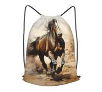 BLWSLC Western Horse Printed Travel Drawstring Backpack Gym Drawstring Bag Portable Suitable For Short Trips, Black, M