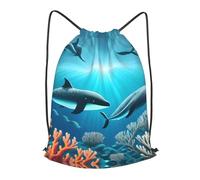 BLWSLC Whales under the sea Printed Travel Drawstring Backpack Gym Drawstring Bag Portable Suitable For Short Trips, Black, M