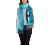 BLWSLC Whales under the sea Printed warm scarf long tassel scarf suitable for autumn and winter warm and comfortable