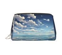 BLWSLC White clouds over the sea Printed Portable Cosmetic Bag Large Travel Toiletry Bag Suitable For Travel And Daily Use