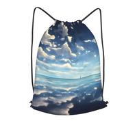 BLWSLC White clouds over the sea Printed Travel Drawstring Backpack Gym Drawstring Bag Portable Suitable For Short Trips, Black, S