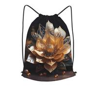 BLWSLC White delicate lotus flower Printed Travel Drawstring Backpack Gym Drawstring Bag Portable Suitable For Short Trips, Black, S