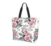 BLWSLC White Watercolor Floral Rose Printed Large Capacity Travel Handbag Women's Everyday Outing Shoulder Tote Bag Suitable for Travel and Gym