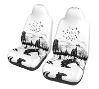 BLWSLC Wildlife Hand Drawn Bear Animal 2-piece front seat cover set, printed car seat protectors, suitable for cars, SUVs, trucks, and vans