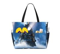 BLWSLC Winter Christmas Snow Night Railway Train Printed beach tote bag lightweight foldable pool bag suitable for packing travel and gym use